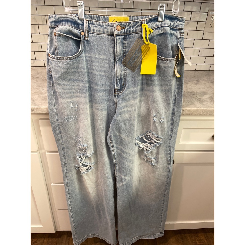 New Circus NY Jeans Womens 32 Blue Slouchy High Waist Distressed Wide Leg Denim
